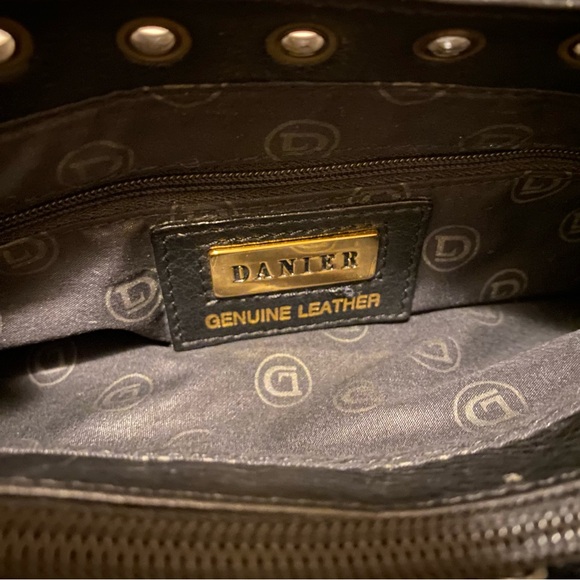 DANIER LEATHER 3in1 Curved Moon Handbag / Clutch - Brass Eyelet Grommets Studs - Picture 10 of 10